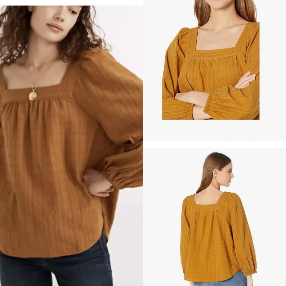 Madewell Women’s Square-Neck Bubble-Sleeve Top in Plaid style #NC817 Size Medium